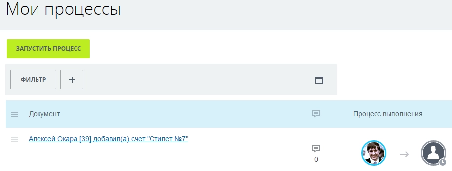 Счета на оплату в разделе "Мои процессы" Счета на оплату в разделе "Мои процессы"