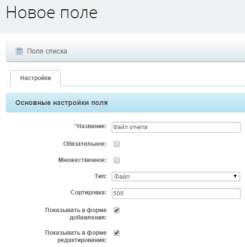 Добавление поля "Файл отчета" Добавление поля "Файл отчета"