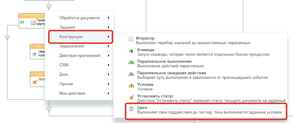 Действие Цикл над утверждением документа Действие Цикл над утверждением документа