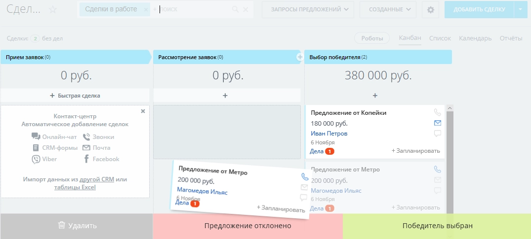 На финальной стадии сделки предложения, которые не удовлетворили компанию, отклоняются, а победившие закупки переносятся в другую стадию