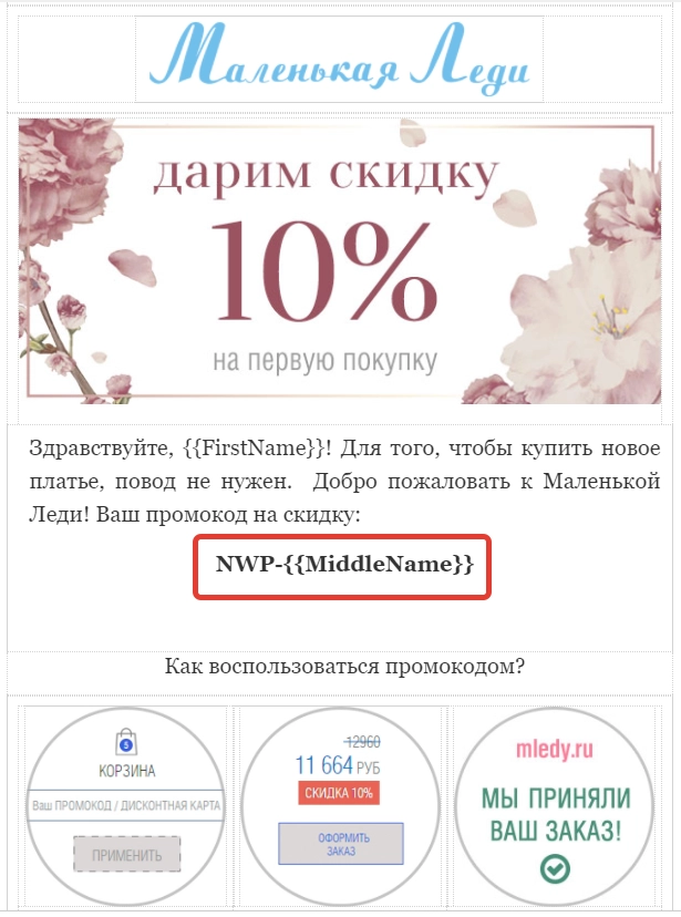 Подстановка купона в тело письма