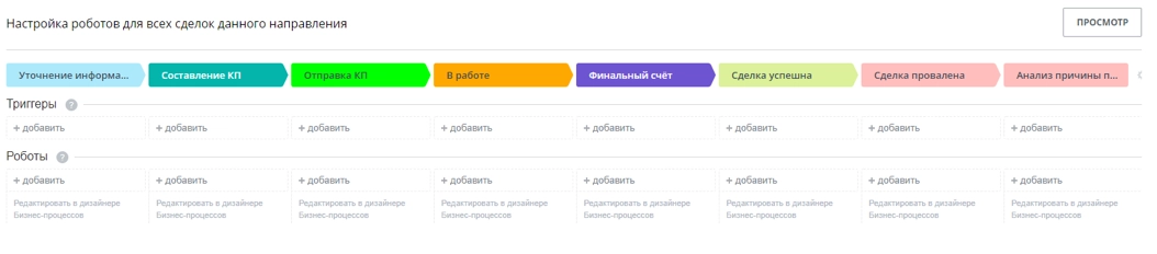 Настройка роботов для стадий сделки Настройка роботов для стадий сделки