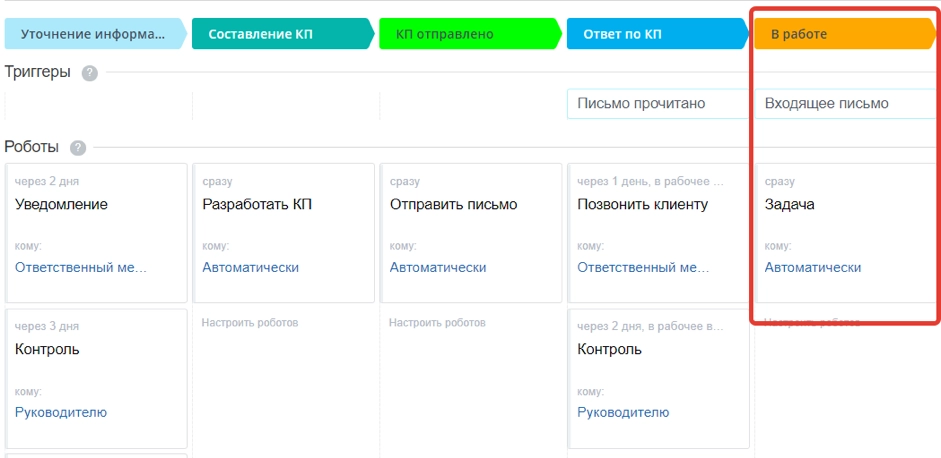 Так выглядит конечный вид настройки триггера и робота