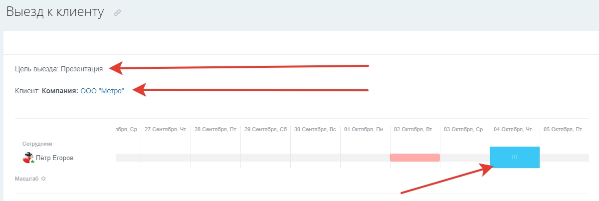 В календаре сотрудника создалась запись об отсутствии на указанную дату