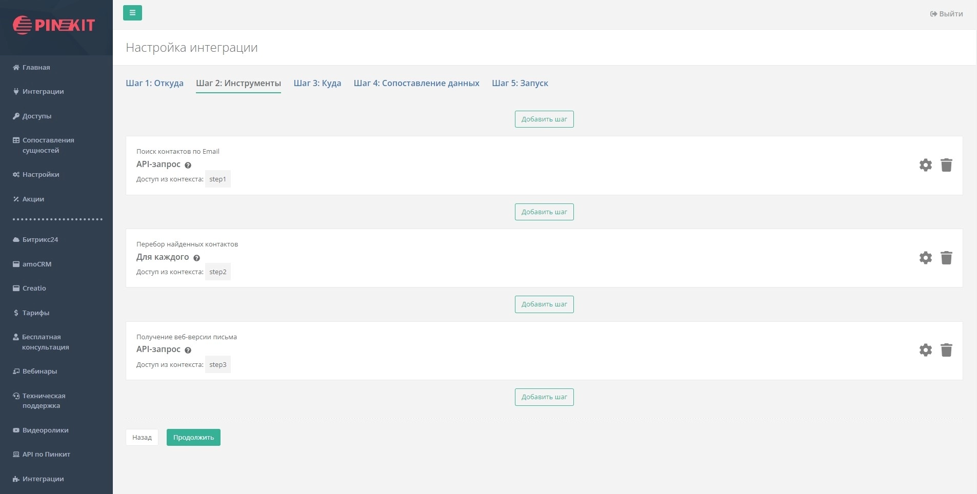 Настройка интеграции. Инструменты