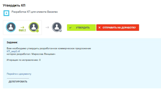 После утверждения документа бизнес-процесс завершает работу