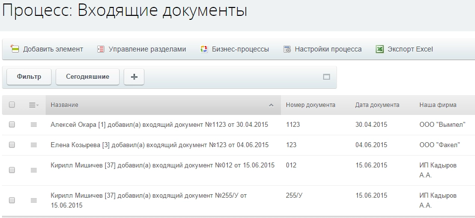 Процесс: Входящие документы в Битрикс24