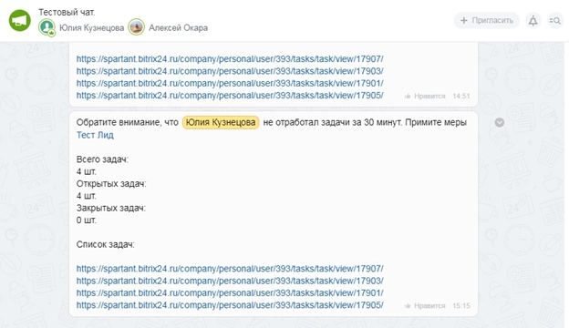Уведомление в чат руководителей 